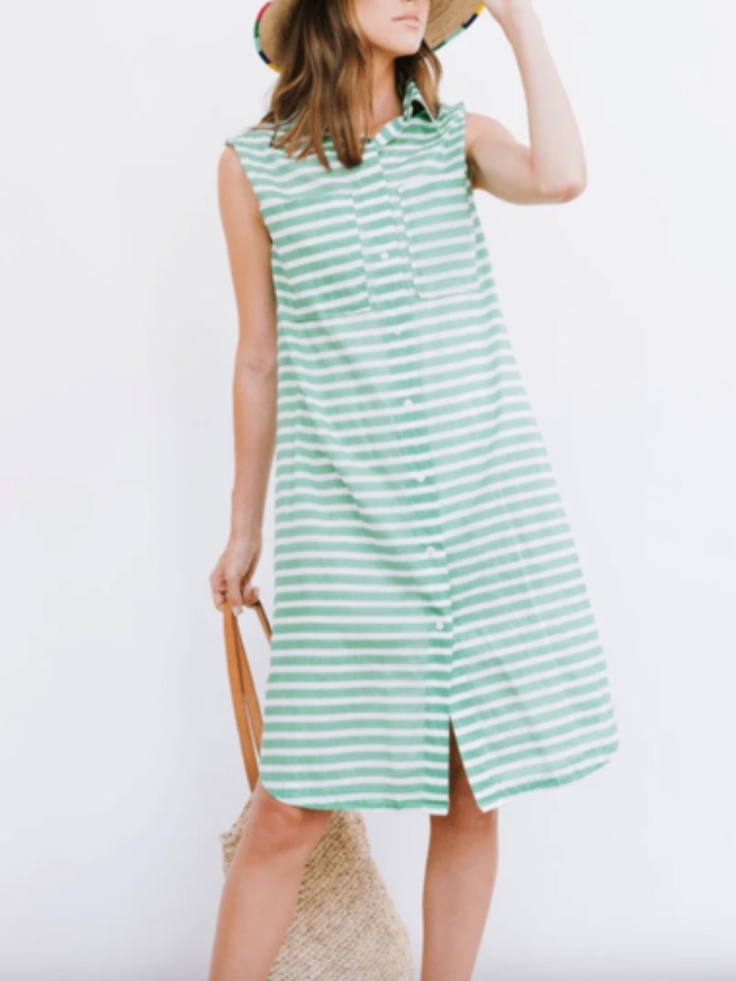 Sunshine Tienda Maxi Dress Size Large Green Stripe Cotton Sleeveless Cover Up